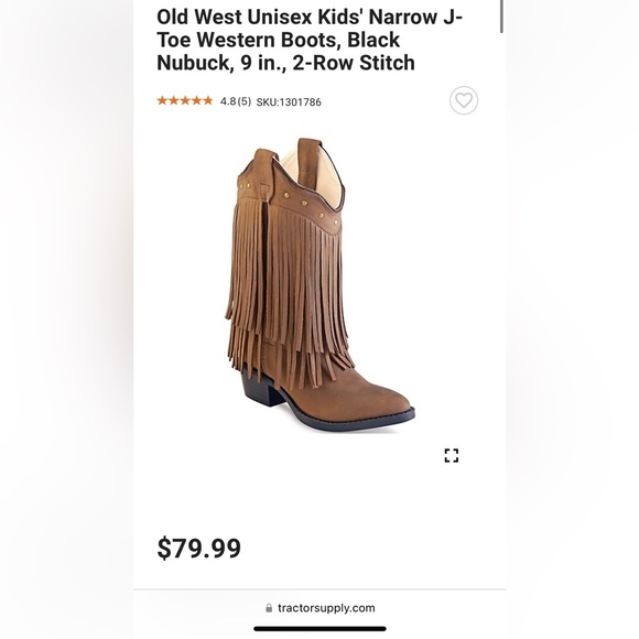 Old West Girls Fringe Boot - Picture 1 of 8